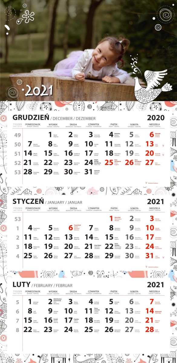 Fotokalendarz trójdzielny ze zdjęciem wzór 1